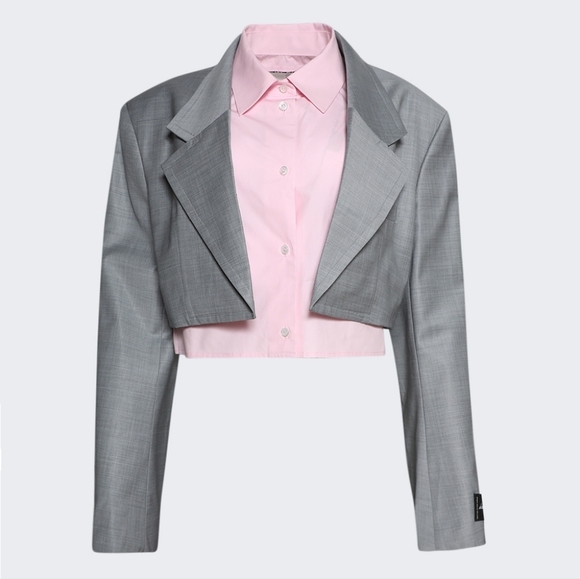 Alexander Wang Jackets & Blazers - Alexander Wang Pre-Styled Cropped Blazer with Dickie Light Heather Grey Women’s